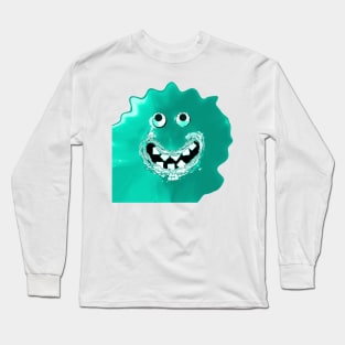 Goofy Jelly Monster Emoji Pixel Smiling Face Long Sleeve T-Shirt